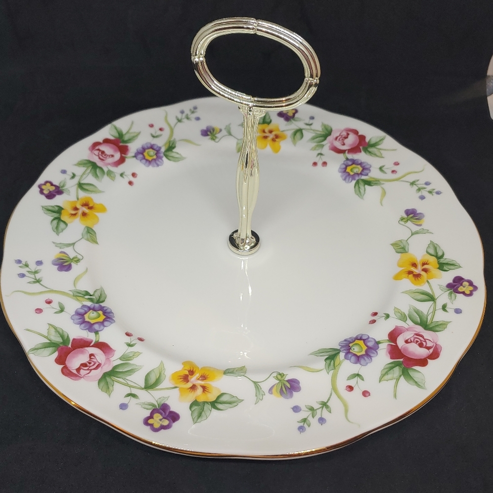 Royal Vale Fine Bone China Floral Tidbit Tray Handled